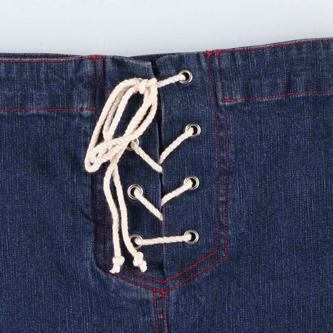 STONE JEANS Lace-up Denim Long Tight Skirt (Women's Size L) cotton Navy blue Vintage Second Hand