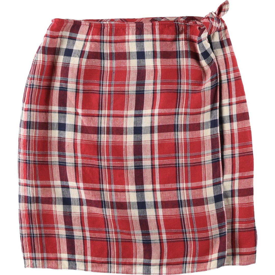 Ralph Lauren LAUREN Check Pattern Half-Length Wrap Skirt, Women's Size L (approx.) linen red type Vintage Second Hand