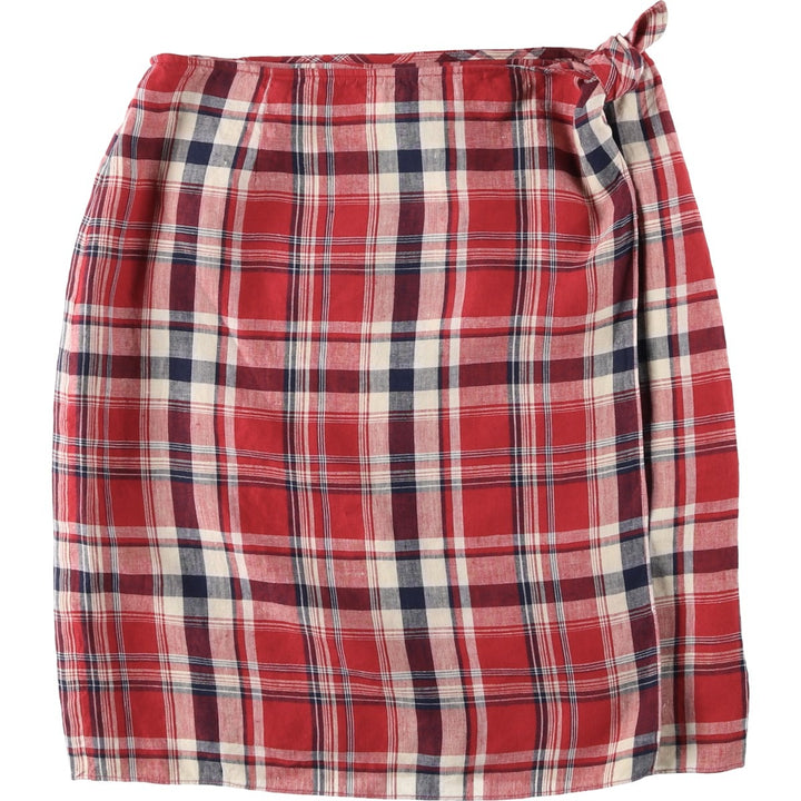 Ralph Lauren LAUREN Check Pattern Half-Length Wrap Skirt, Women's Size L (approx.) linen red type Vintage Second Hand