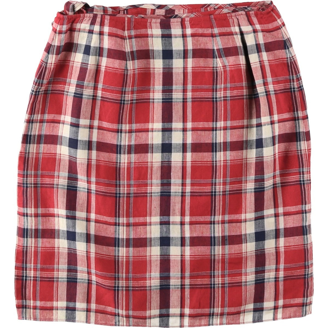Ralph Lauren LAUREN Check Pattern Half-Length Wrap Skirt, Women's Size L (approx.) linen red type Vintage Second Hand