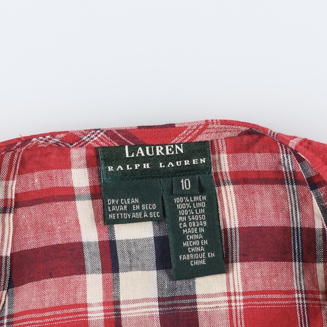 Ralph Lauren LAUREN Check Pattern Half-Length Wrap Skirt, Women's Size L (approx.) linen red type Vintage Second Hand