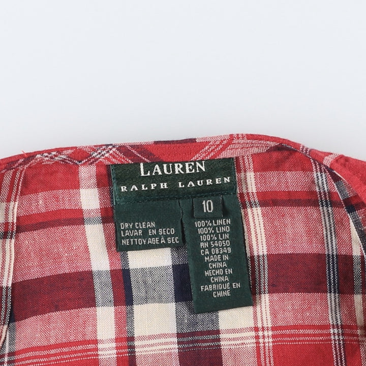 Ralph Lauren LAUREN Check Pattern Half-Length Wrap Skirt, Women's Size L (approx.) linen red type Vintage Second Hand