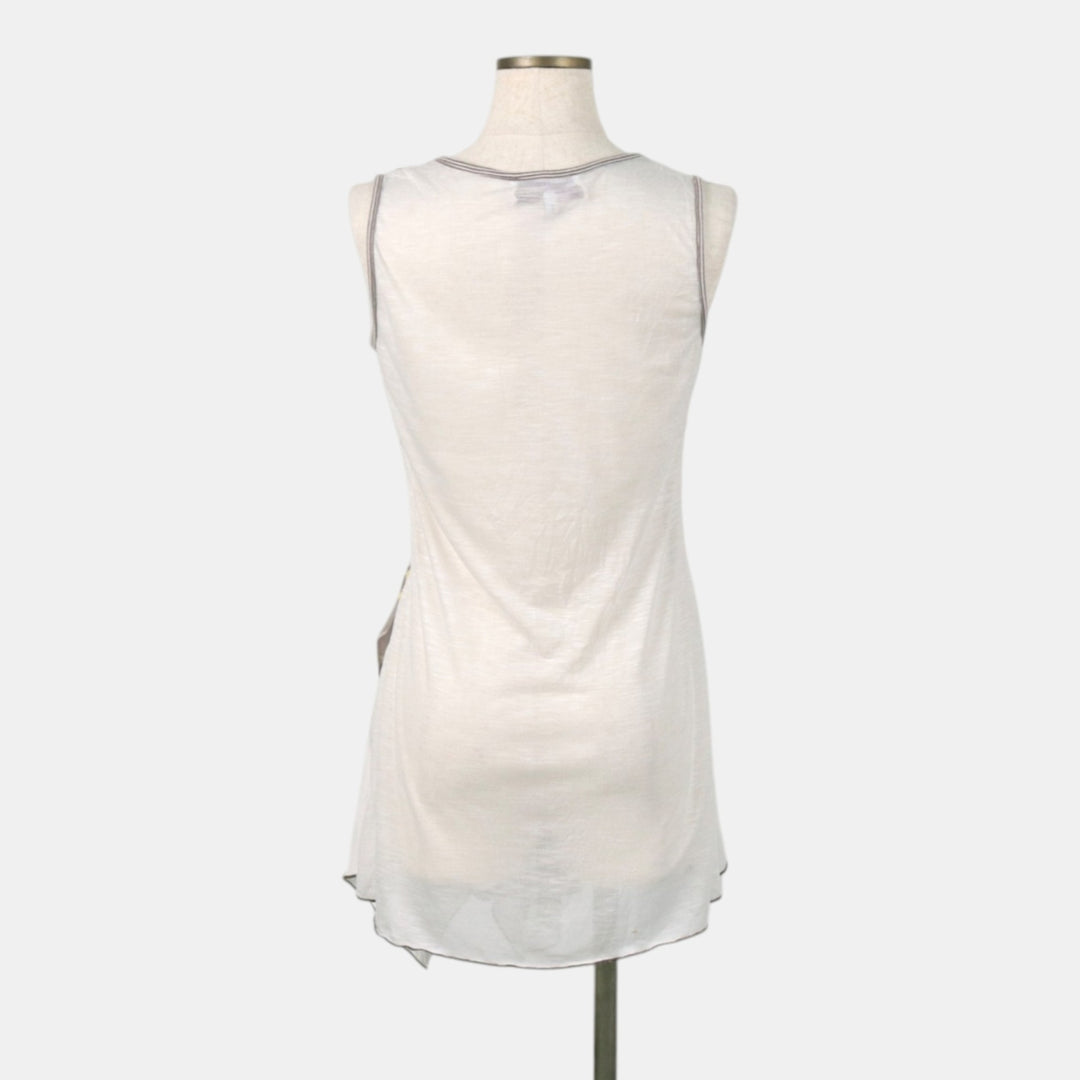 ARMAND THIERY all-over print, half-length, irregular hem, sleeveless A-line dress, made in France, women's size S equivalent. polyester white type Vintage Second Hand
