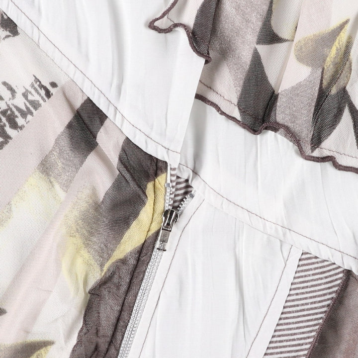 ARMAND THIERY all-over print, half-length, irregular hem, sleeveless A-line dress, made in France, women's size S equivalent. polyester white type Vintage Second Hand