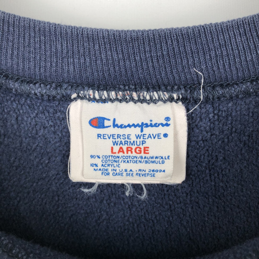 80'S Champion Reverse Weave Tricot Tag University of Iowa Check Pattern College Sweatshirt, Made in USA cotton navy blue type Vintage Second Hand