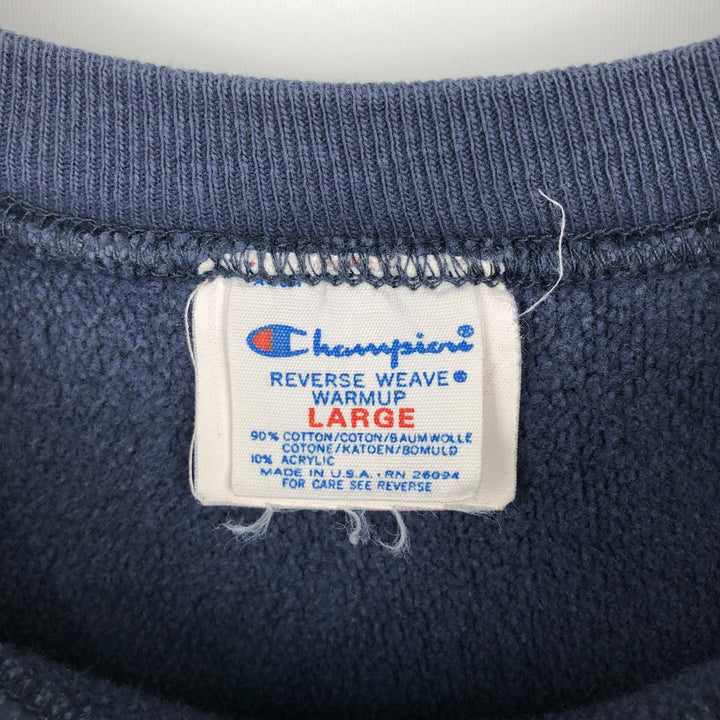 80'S Champion Reverse Weave Tricot Tag University of Iowa Check Pattern College Sweatshirt, Made in USA cotton navy blue type Vintage Second Hand