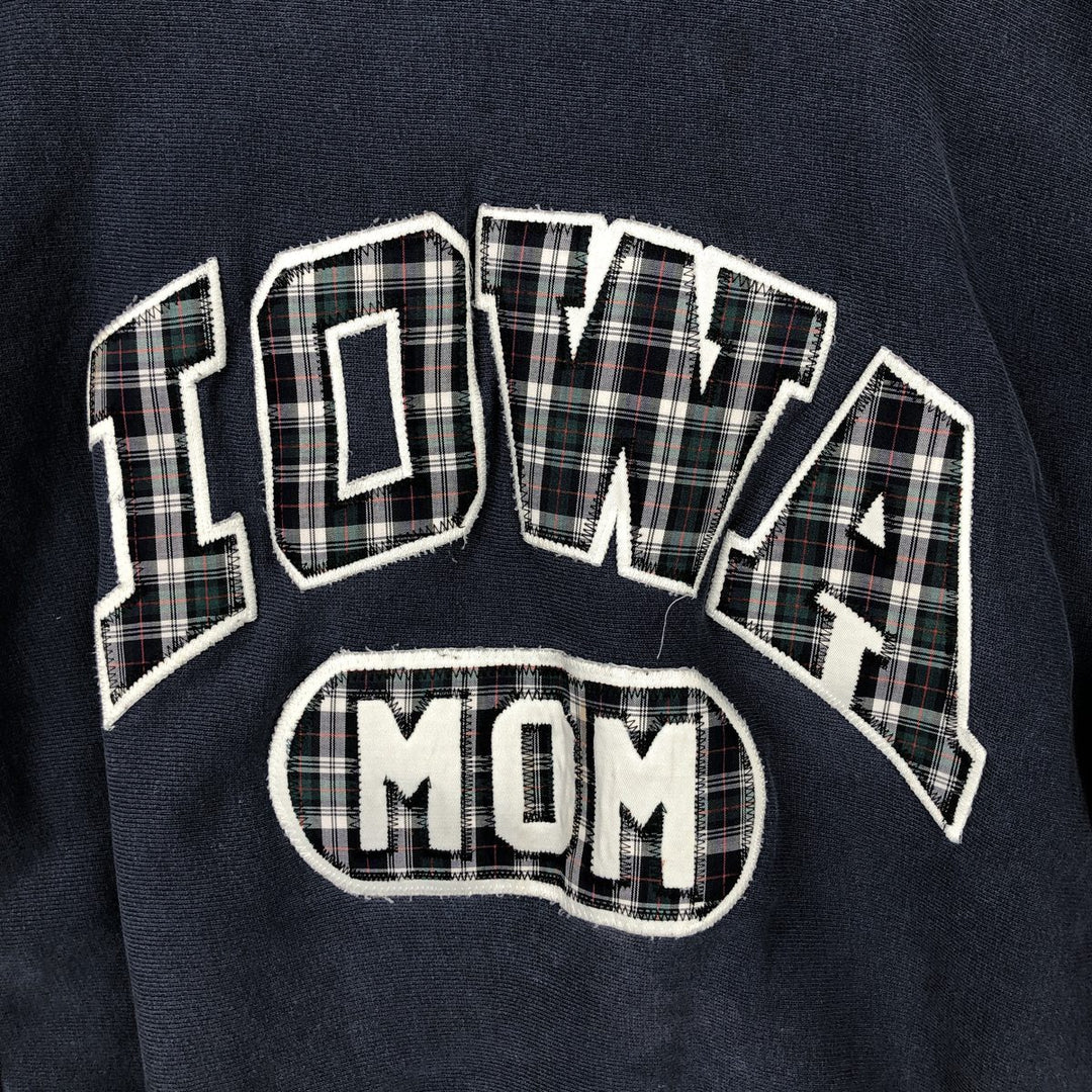 80'S Champion Reverse Weave Tricot Tag University of Iowa Check Pattern College Sweatshirt, Made in USA cotton navy blue type Vintage Second Hand