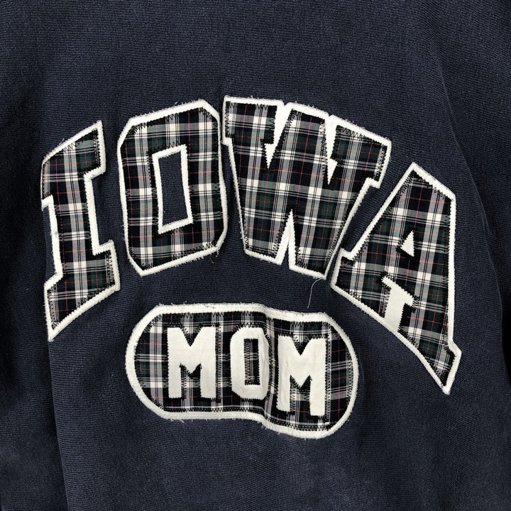 80'S Champion Reverse Weave Tricot Tag University of Iowa Check Pattern College Sweatshirt, Made in USA cotton navy blue type Vintage Second Hand