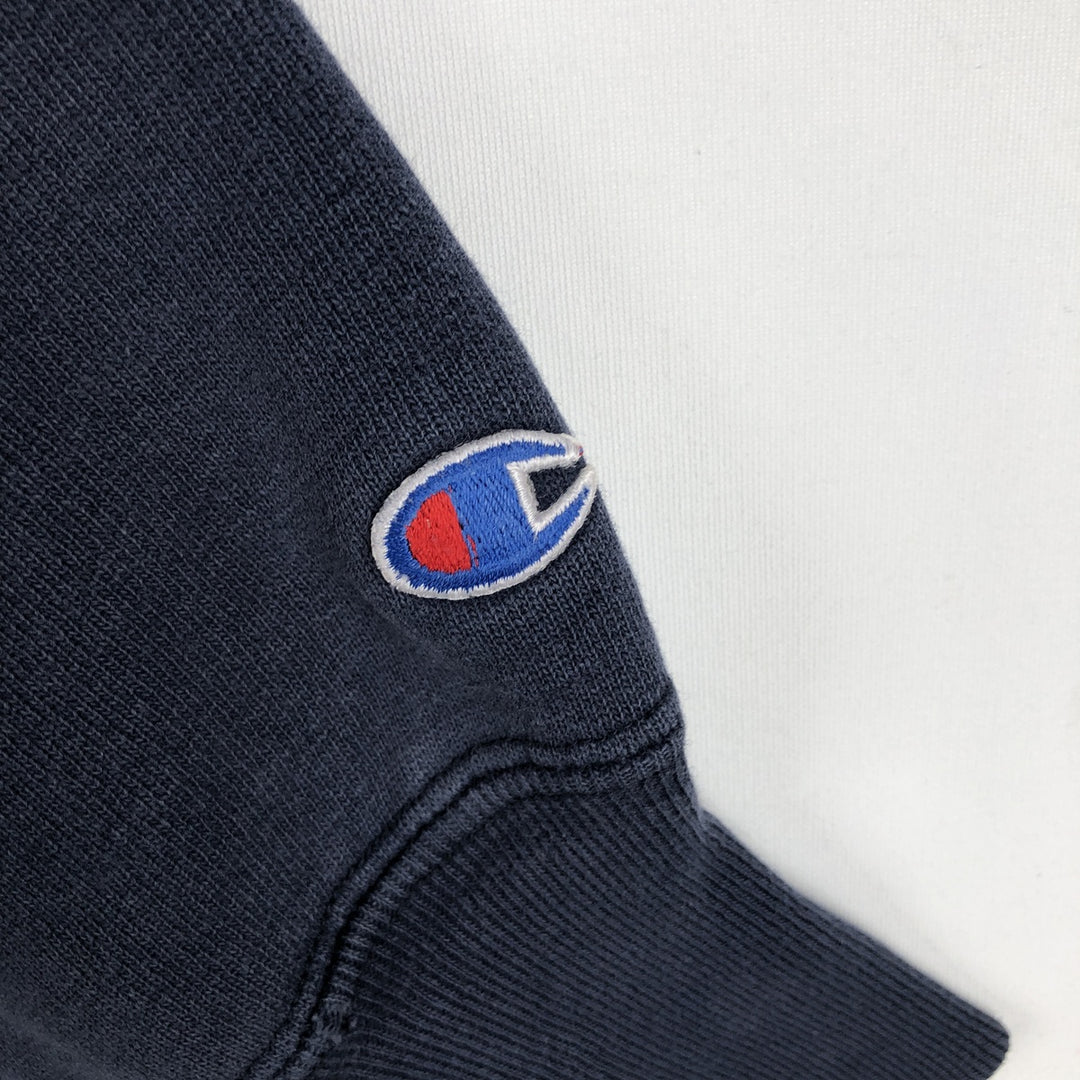 80'S Champion Reverse Weave Tricot Tag University of Iowa Check Pattern College Sweatshirt, Made in USA cotton navy blue type Vintage Second Hand
