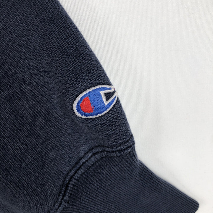 80'S Champion Reverse Weave Tricot Tag University of Iowa Check Pattern College Sweatshirt, Made in USA cotton navy blue type Vintage Second Hand