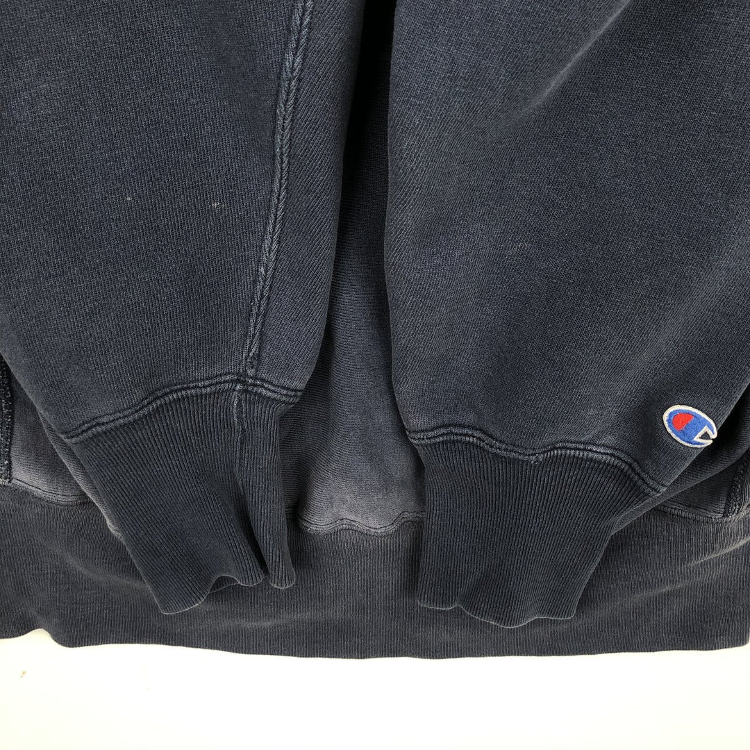 80'S Champion Reverse Weave Tricot Tag University of Iowa Check Pattern College Sweatshirt, Made in USA cotton navy blue type Vintage Second Hand