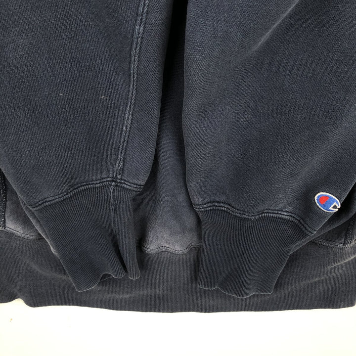 80'S Champion Reverse Weave Tricot Tag University of Iowa Check Pattern College Sweatshirt, Made in USA cotton navy blue type Vintage Second Hand