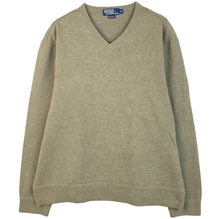 Ralph Lauren POLO by Ralph Lauren V-neck cotton knit sweater, men's XL size cotton Khaki type sage green Vintage Second Hand