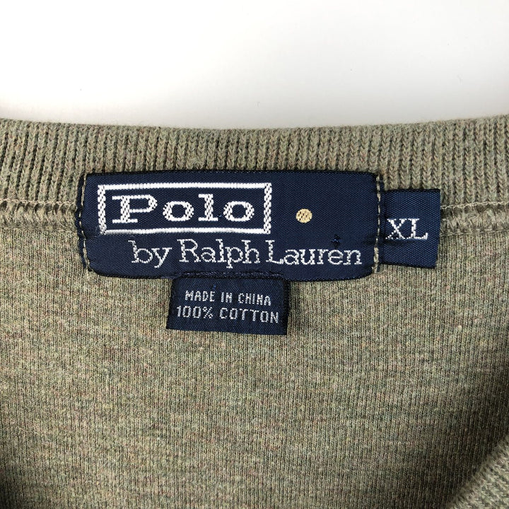 Ralph Lauren POLO by Ralph Lauren V-neck cotton knit sweater, men's XL size cotton Khaki type sage green Vintage Second Hand