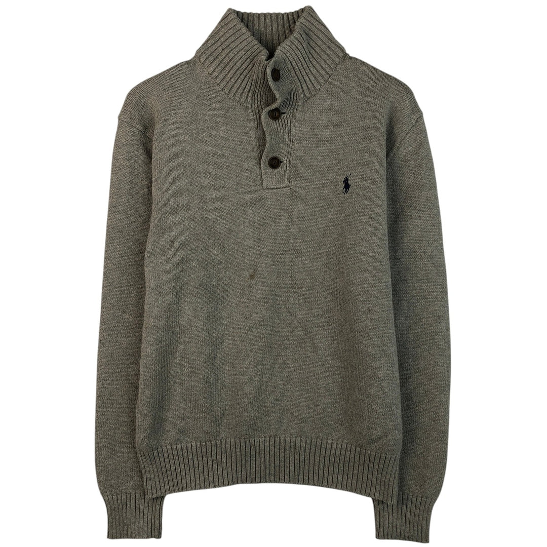 Ralph Lauren POLO RALPH LAUREN half-button cotton knit sweater, men's size M cotton gray type Vintage Second Hand