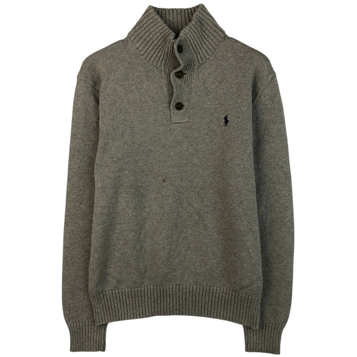 Ralph Lauren POLO RALPH LAUREN half-button cotton knit sweater, men's size M cotton gray type Vintage Second Hand