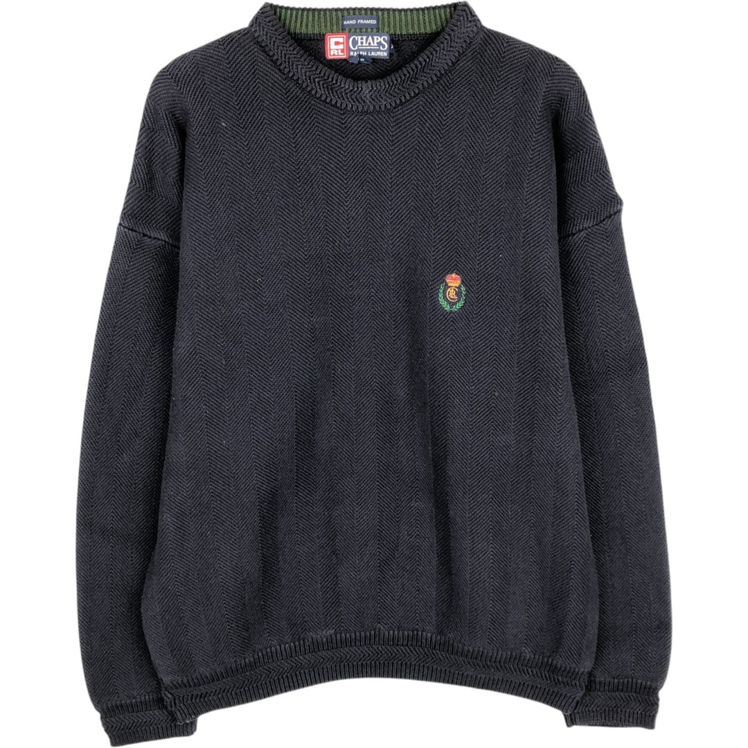 Ralph Lauren CHAPS Men's XL Cotton Knit Sweater, Herringbone cotton navy blue type Vintage Second Hand