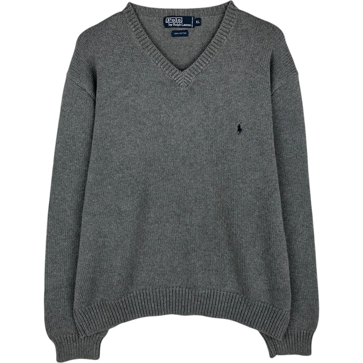 Ralph Lauren POLO by Ralph Lauren V-neck cotton knit sweater, men's XL size cotton gray type Vintage Second Hand