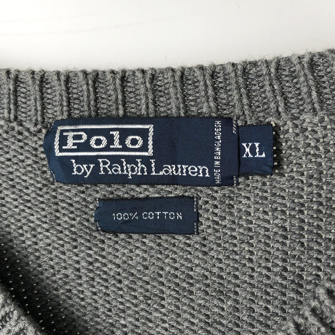 Ralph Lauren POLO by Ralph Lauren V-neck cotton knit sweater, men's XL size cotton gray type Vintage Second Hand