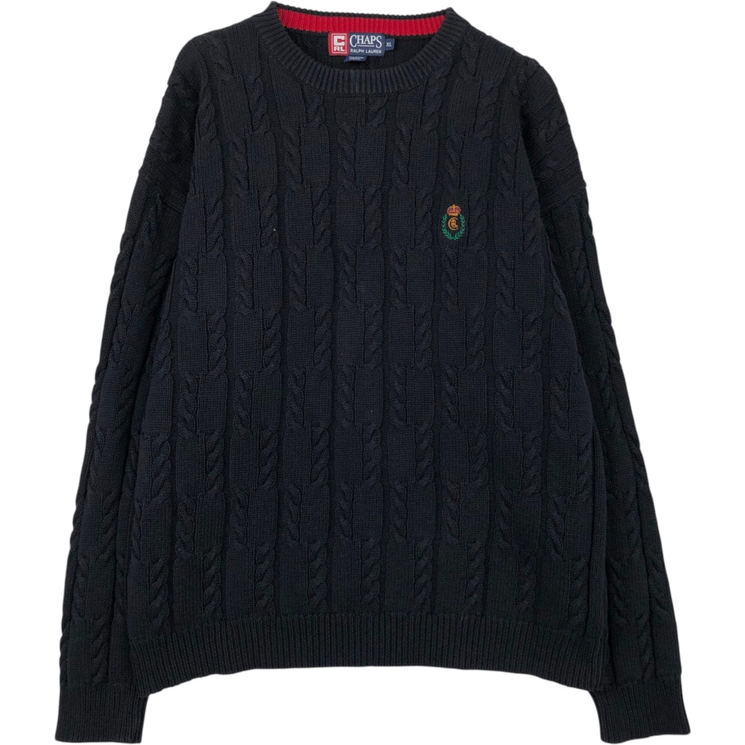 Ralph Lauren Chaps cable knit cotton sweater, men's size XL cotton black type Vintage Second Hand