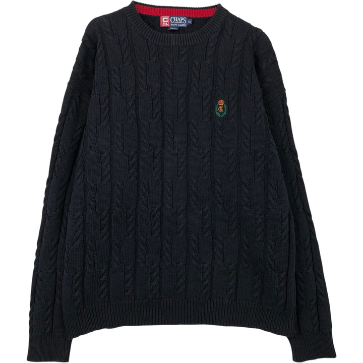 Ralph Lauren Chaps cable knit cotton sweater, men's size XL cotton black type Vintage Second Hand