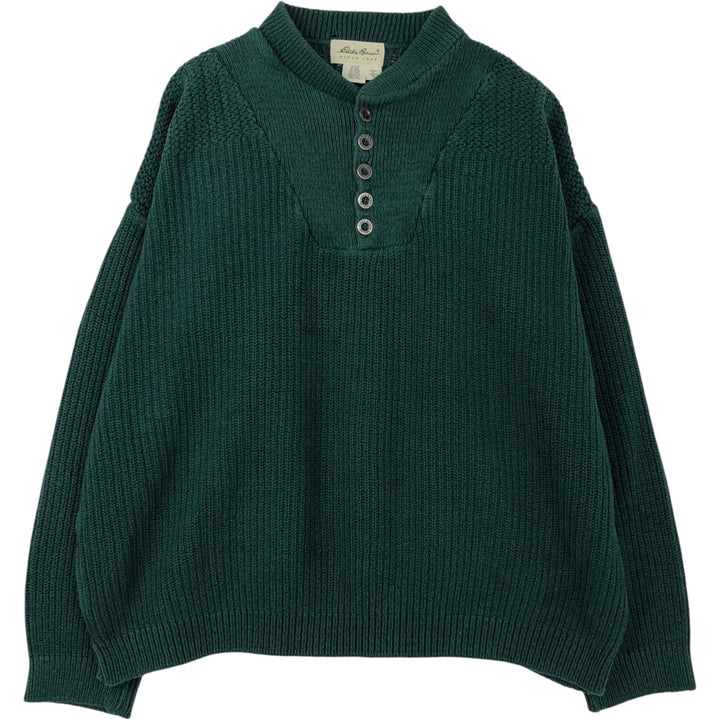 90'S Eddie Bauer Henley Neck Cotton Knit Sweater, Made in USA, Men's Size XL, Vintage cotton green type Vintage Second Hand