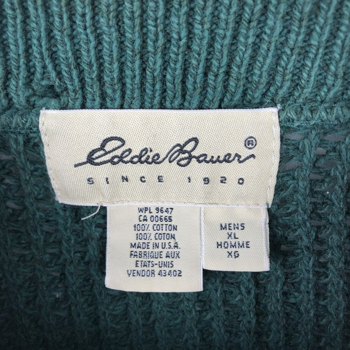 90'S Eddie Bauer Henley Neck Cotton Knit Sweater, Made in USA, Men's Size XL, Vintage cotton green type Vintage Second Hand