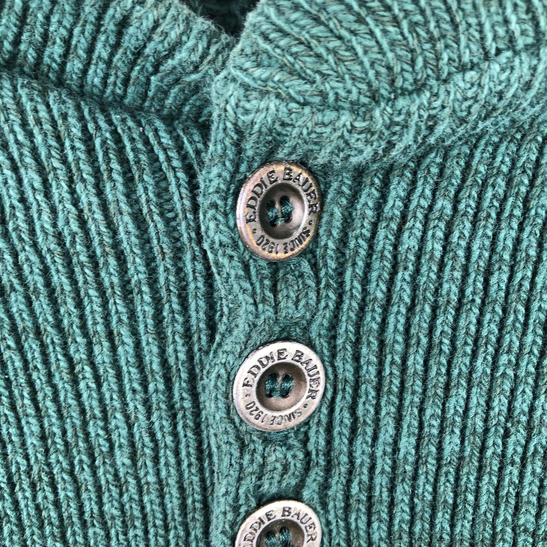 90'S Eddie Bauer Henley Neck Cotton Knit Sweater, Made in USA, Men's Size XL, Vintage cotton green type Vintage Second Hand
