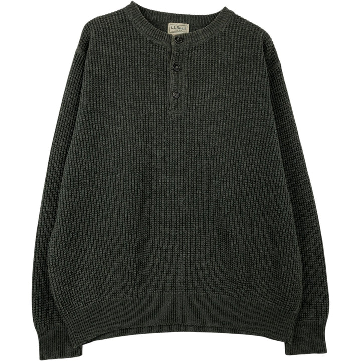 LLBean Men's Henley Neck Cotton Knit Sweater, Size L cotton green type Vintage Second Hand