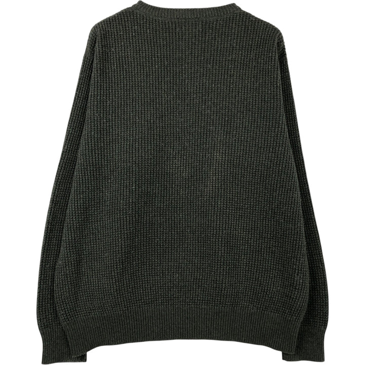 LLBean Men's Henley Neck Cotton Knit Sweater, Size L cotton green type Vintage Second Hand