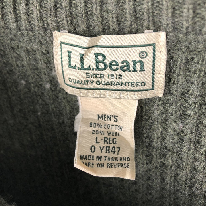 LLBean Men's Henley Neck Cotton Knit Sweater, Size L cotton green type Vintage Second Hand