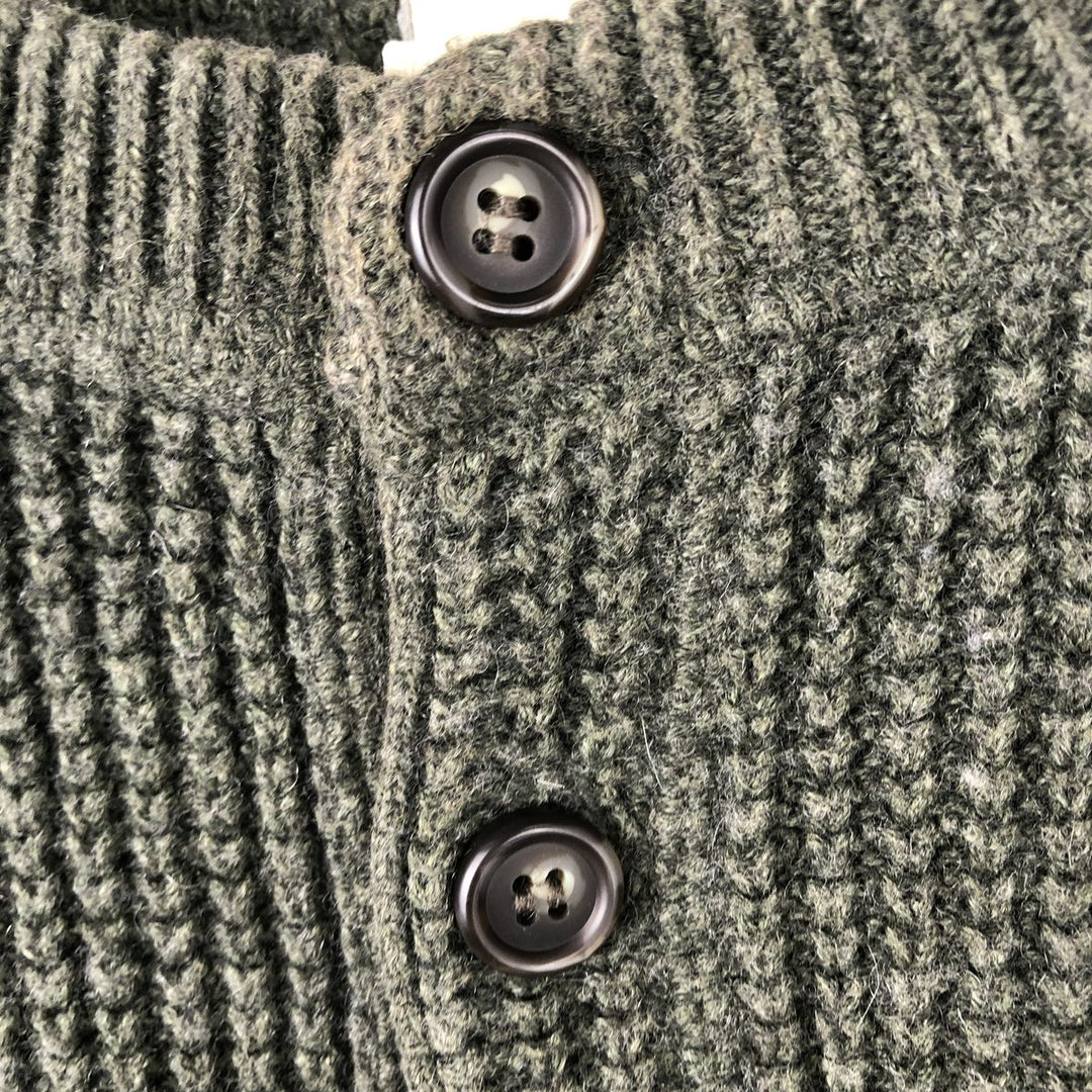 LLBean Men's Henley Neck Cotton Knit Sweater, Size L cotton green type Vintage Second Hand