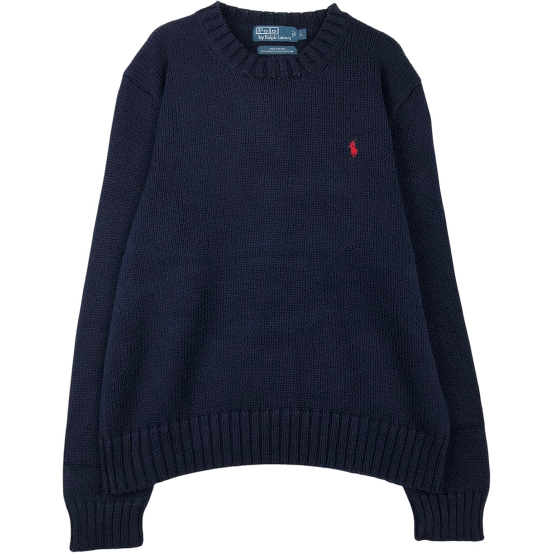 Ralph Lauren POLO by Ralph Lauren Cotton Knit Sweater Men's L size cotton navy blue type Vintage Second Hand