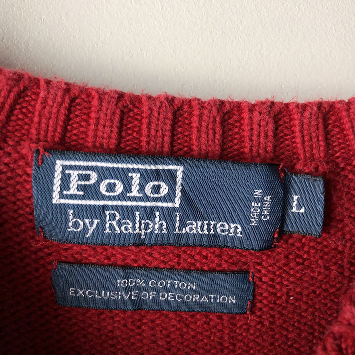 Ralph Lauren POLO by Ralph Lauren Cotton Knit Sweater Men's L size cotton red type Vintage Second Hand