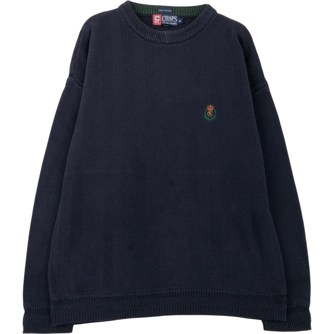 Ralph Lauren CHAPS herringbone cotton knit sweater, men's size M cotton navy blue type Vintage Second Hand