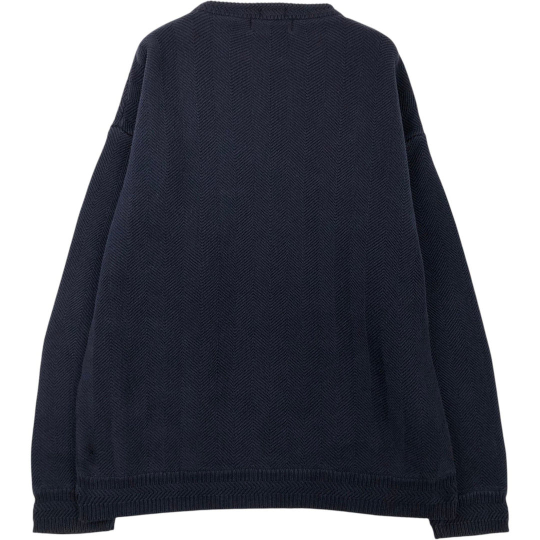 Ralph Lauren CHAPS herringbone cotton knit sweater, men's size M cotton navy blue type Vintage Second Hand
