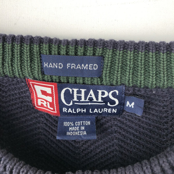 Ralph Lauren CHAPS herringbone cotton knit sweater, men's size M cotton navy blue type Vintage Second Hand