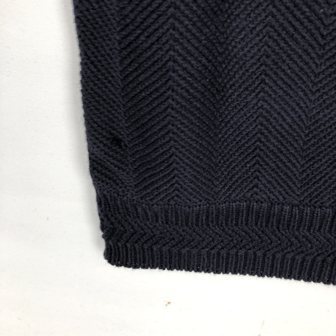 Ralph Lauren CHAPS herringbone cotton knit sweater, men's size M cotton navy blue type Vintage Second Hand