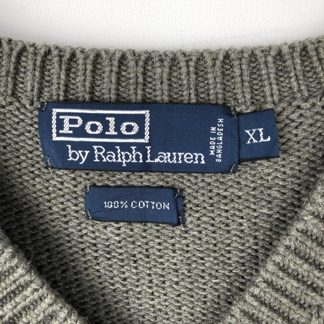 Ralph Lauren POLO by Ralph Lauren V-neck cotton knit sweater, men's XL size cotton gray type Vintage Second Hand