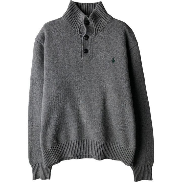 Ralph Lauren POLO RALPH LAUREN half-button cotton knit sweater, men's size L cotton gray type Vintage Second Hand