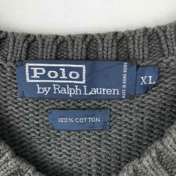 Ralph Lauren POLO by Ralph Lauren V-neck cotton knit sweater, men's XL size cotton Charcoal Vintage Second Hand