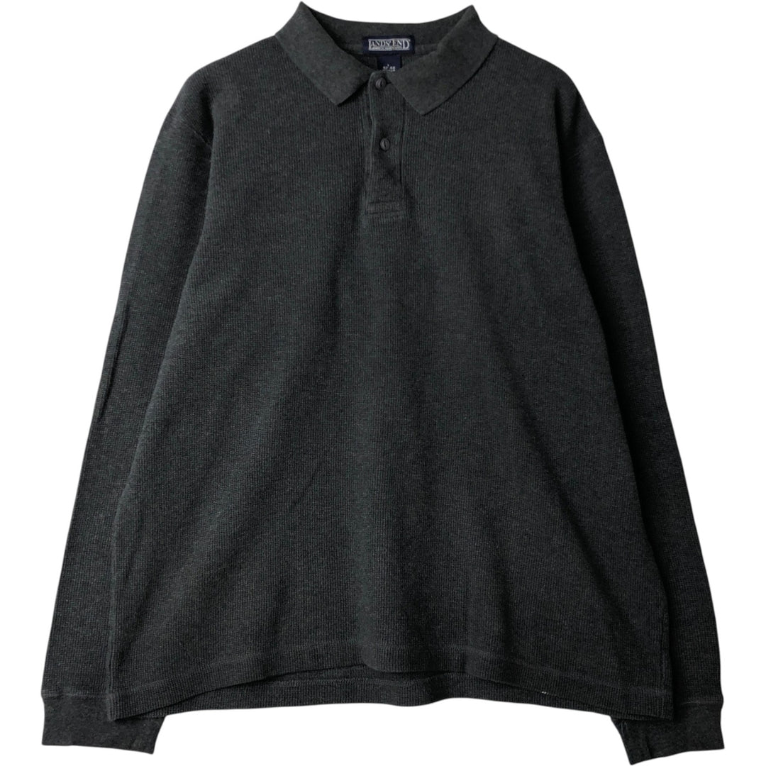 LANDS' END long-sleeved polo shirt, men's size L cotton Charcoal Vintage Second Hand