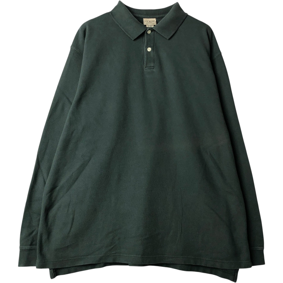 LLBean Men's Long Sleeve Polo Shirt (Size XL) cotton green type Vintage Second Hand
