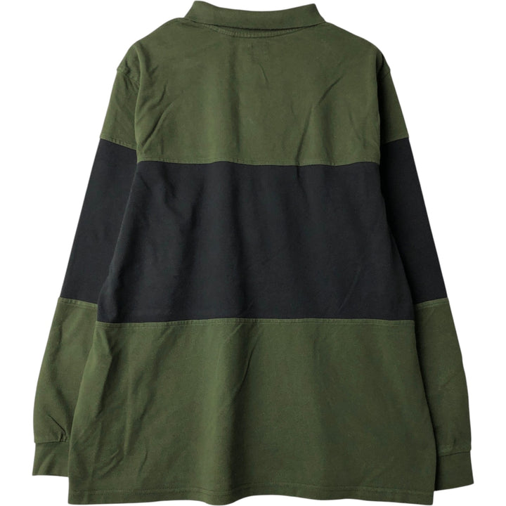 Levi's Relaxed Long Sleeve Striped Polo Shirt, Men's Size L cotton Green type dark green Vintage Second Hand