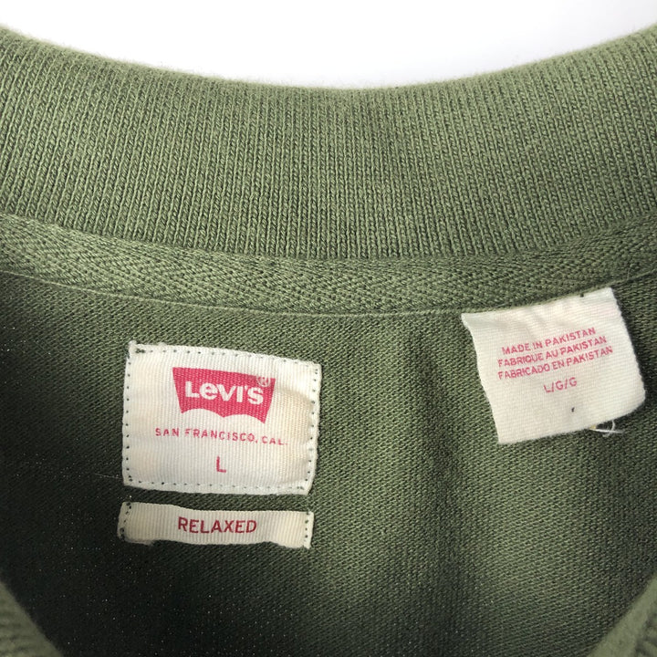 Levi's Relaxed Long Sleeve Striped Polo Shirt, Men's Size L cotton Green type dark green Vintage Second Hand