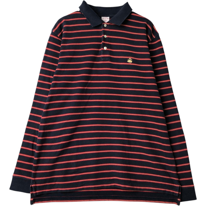 Brooks Brothers 346 Striped Pattern Long Sleeve Polo Shirt, Men's Size XL cotton navy blue type Vintage Second Hand