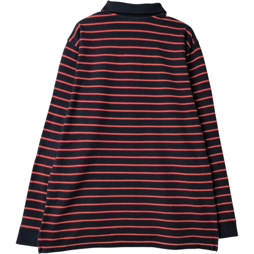 Brooks Brothers 346 Striped Pattern Long Sleeve Polo Shirt, Men's Size XL cotton navy blue type Vintage Second Hand