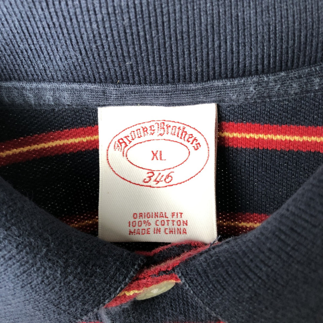 Brooks Brothers 346 Striped Pattern Long Sleeve Polo Shirt, Men's Size XL cotton navy blue type Vintage Second Hand