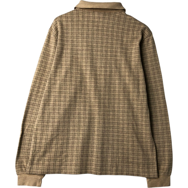 LANDS' END Long Sleeve Check Polo Shirt, Men's Size M cotton Beige type Vintage Second Hand