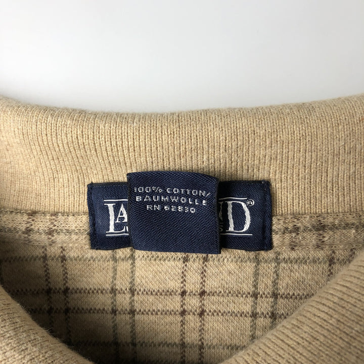 LANDS' END Long Sleeve Check Polo Shirt, Men's Size M cotton Beige type Vintage Second Hand